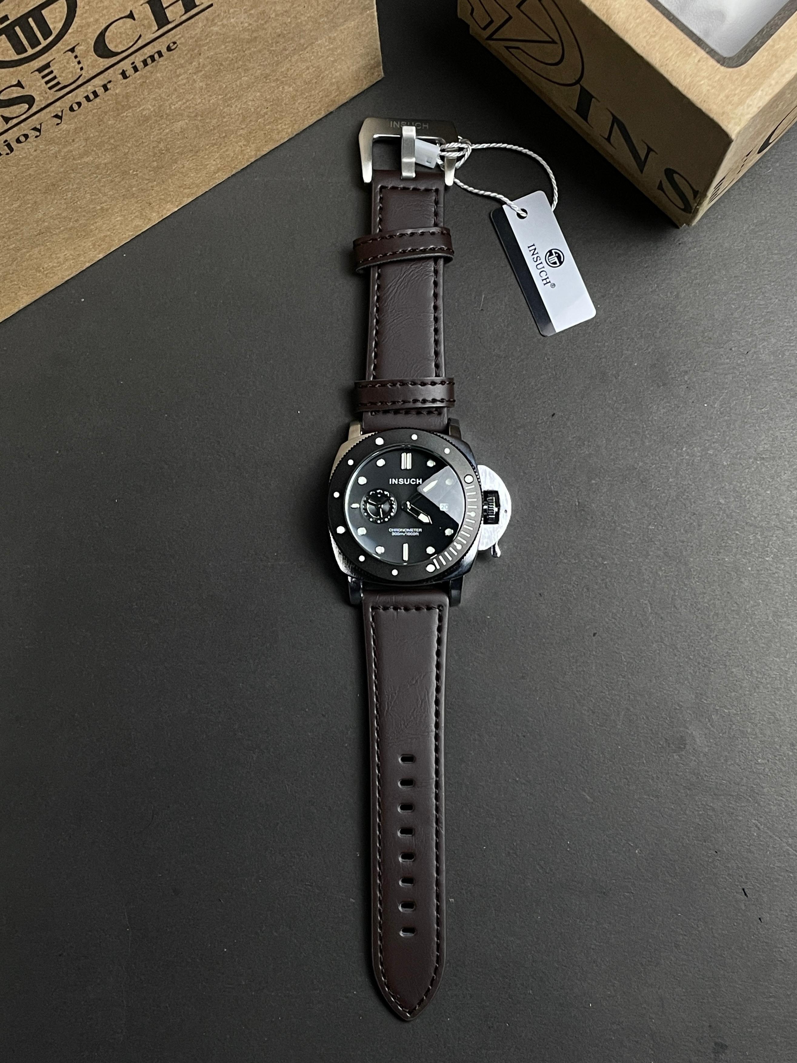 INSUCH MEN'S WATCH ,Quartz Machine,Rotating Dial  With Leather Strap, Date and Time