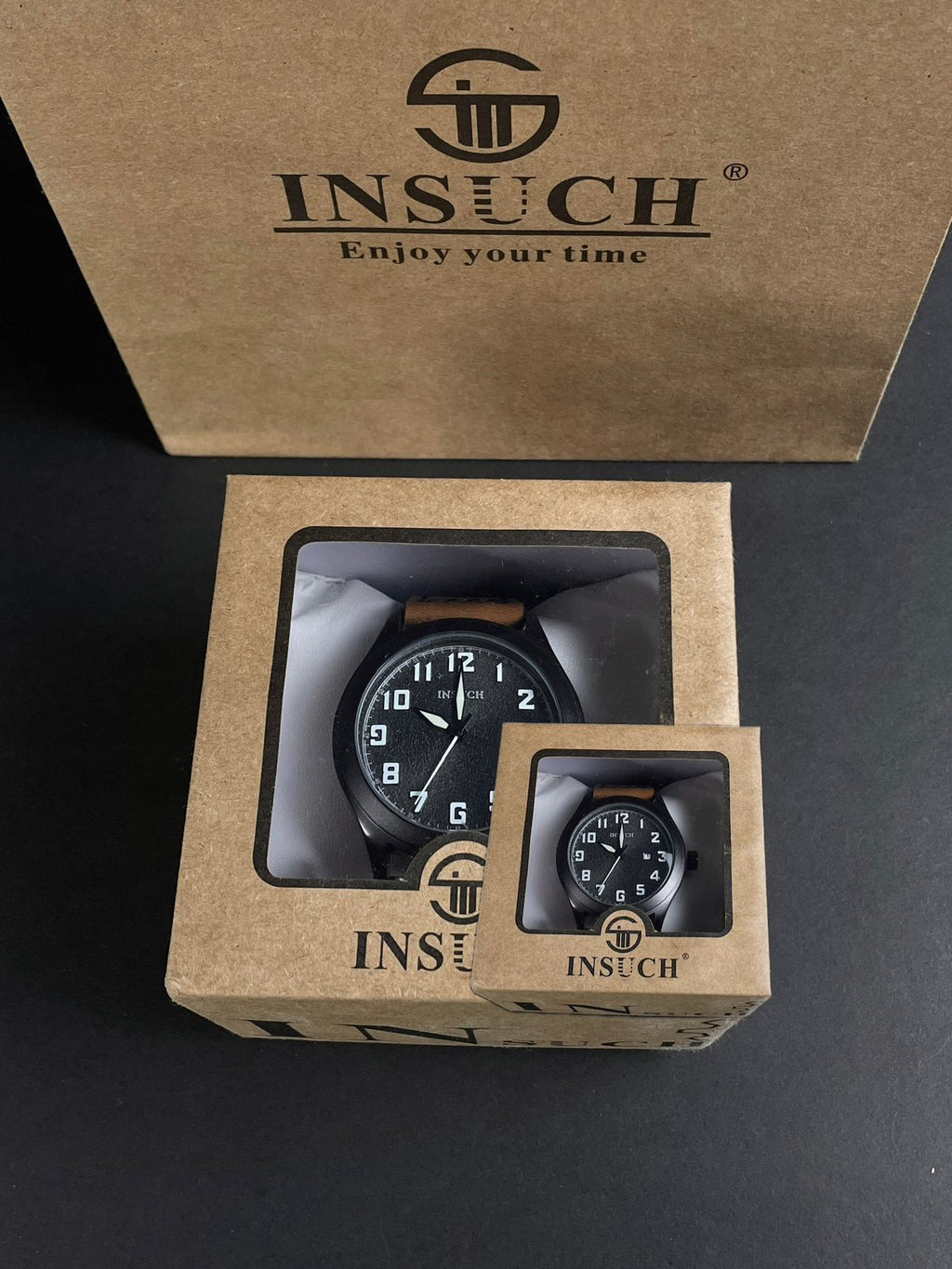 INSUCH MEN'S WATCH ,Quartz Machine With Leather Strap