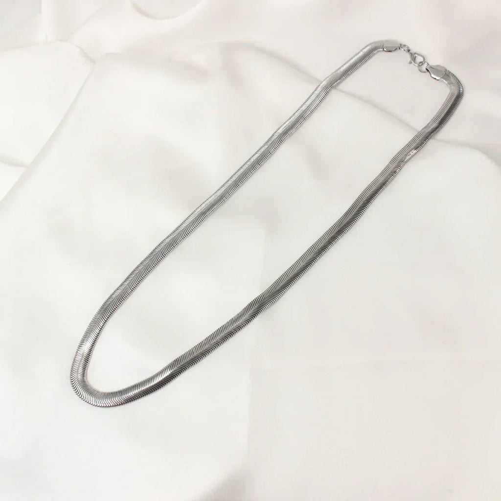 WIDE HERRINGBONE MEN'S SILVER CHAIN