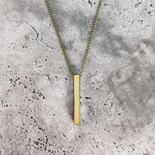 Golden Vertical Bar Pendant With Curb Chain