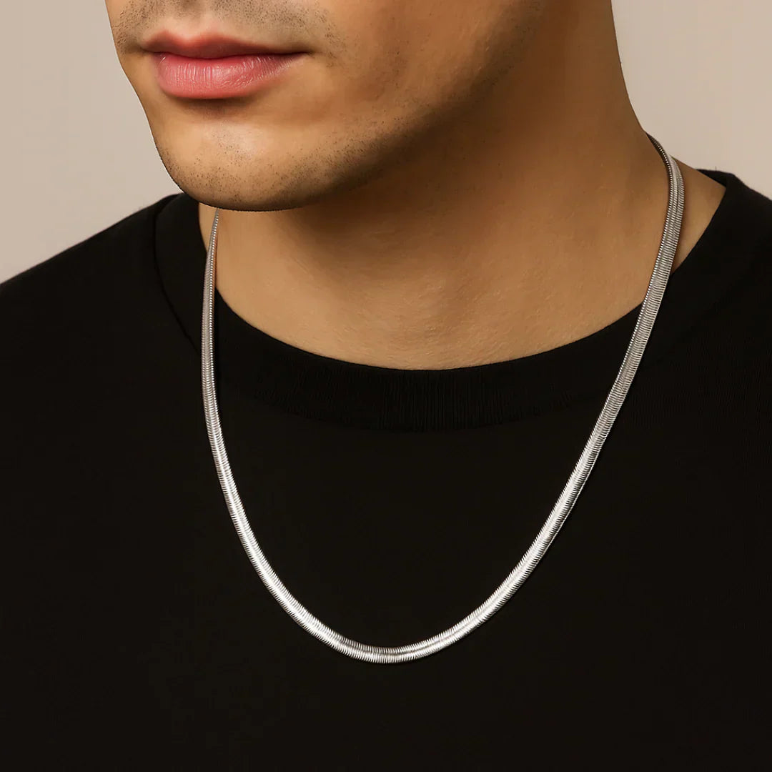 WIDE HERRINGBONE MEN'S SILVER CHAIN