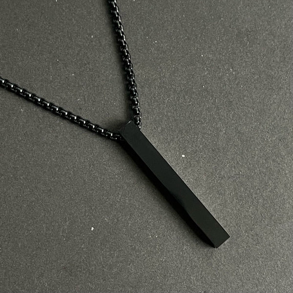 Black Vertical Bar Pendant With Curb Chain