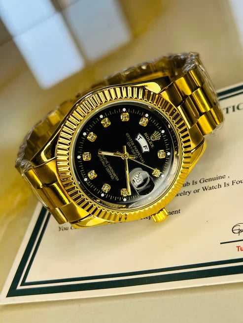 Premium Day Date All Gold Black Dial Watch