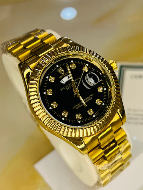 Premium Day Date All Gold Black Dial Watch