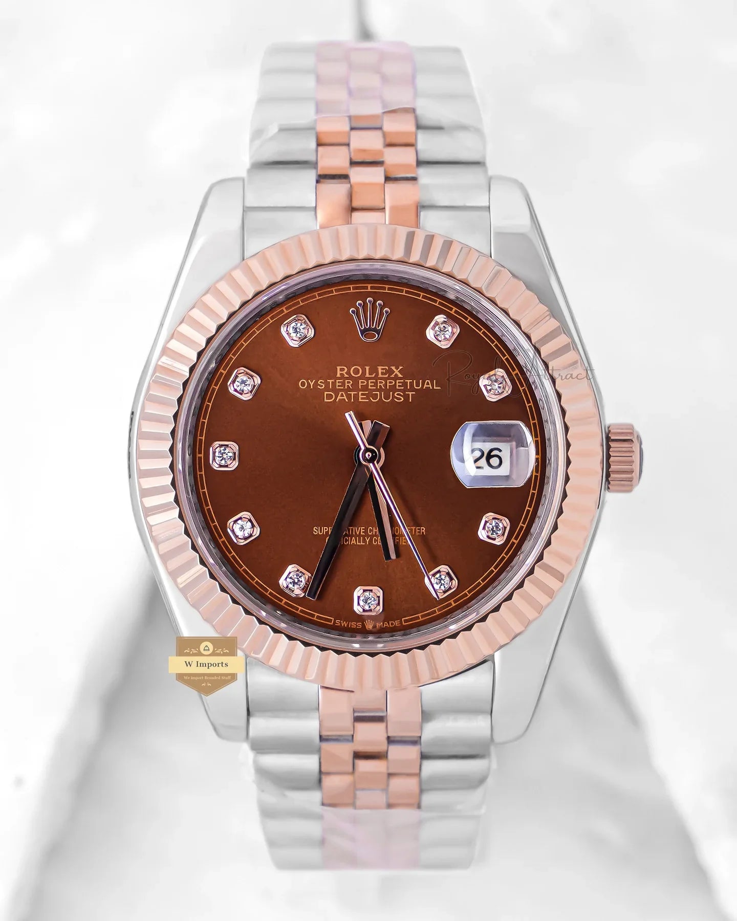 Premium Day Date Two Tone Silver Gold  and Mehroon Dial Watch