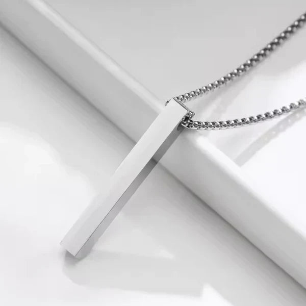 Silver Vertical Bar Pendant With Curb Chain