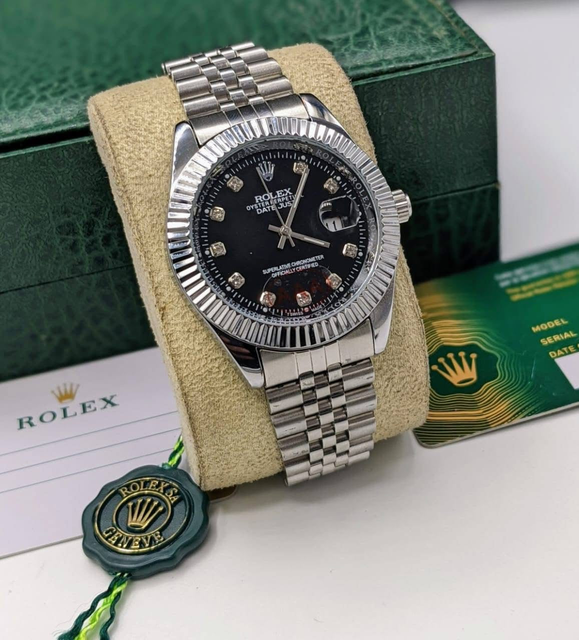 Rolex Date Just Silver Black Dial Men's Watch