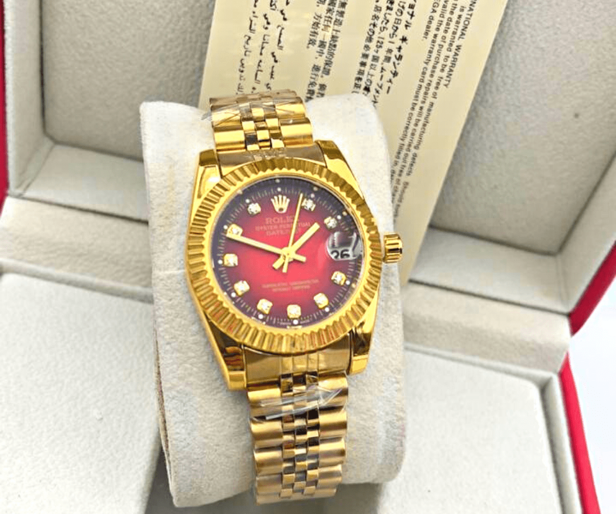 Premium Day Date Two Tone Golden and Mehroon  Dial Watch