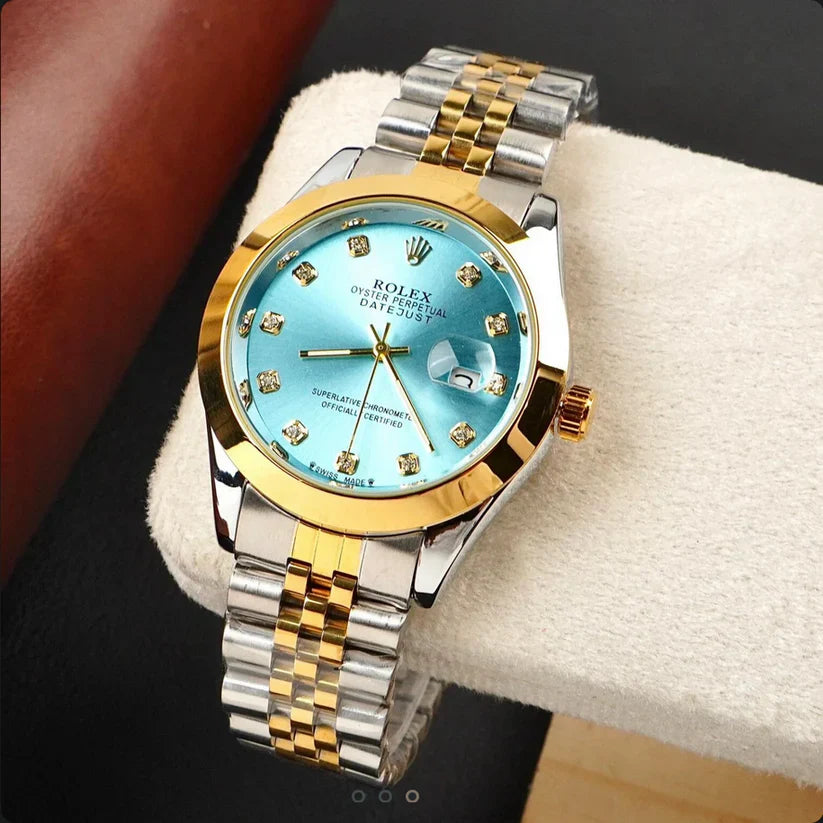 Rolex Date Just Two Tone Tiffany Blue Dial Men's Watch