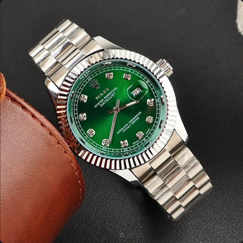 Premium Day Date Two Tone Silver and Green Dial Watch