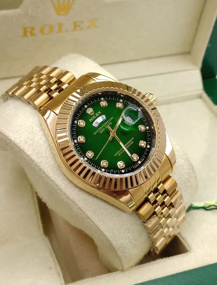 Premium Day Date Two Tone Gold and Green Dial Watch